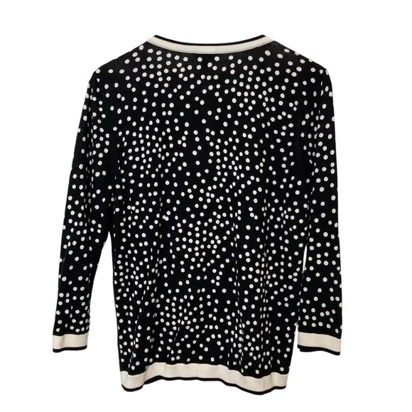 Talbots Sweater Top Womens Size L Black White Polkadot Button Front Long Sleeve - Picture 2 of 11